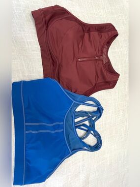Burgundy Zip-Front Sports Bra + Bright Blue Strappy Sports Bra - 2-Pack